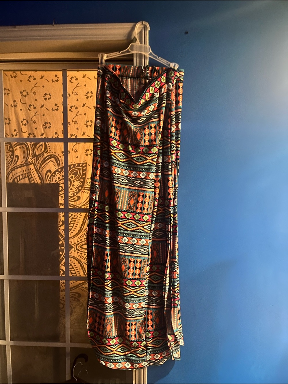 Bobbie Brooks Orange & Teal Tribal Print Maxi Skirt